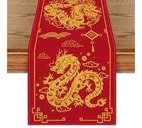 Artoid Mode Chinese Zodiac Dragon 2024 Happy New Year Table Runner, Spring Festival Winter Kitchen Dining Table Decoration for Home Party 13x72 Inch