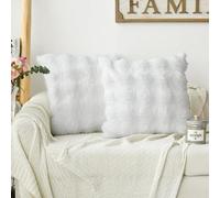 Artoid Mode Cream White Soft Faux Fur Bubbles Puffy Cushion Covers Set of 2, 45x45 cm Fluffy Plush Velvet Decorative Pillow Case Cover Sofa Decor