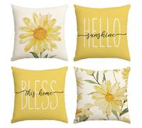 Artoid Mode Daisy Spring Cushion Covers Set of 4, 45x45 cm Hello Sunshine Summer Decorative Pillow Case Cover Sofa Living Room Decor