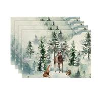 Artoid Mode Deer Fox Pine Trees Snow Christmas Placemats Set of 4, 30 x 45cm Seasonal Winter Xmas Holiday Vintage Washable Table Mats