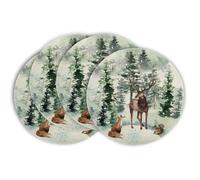 Artoid Mode Deer Fox Pine Trees Snow Christmas Placemats Set of 4, Round 37cm Seasonal Winter Xmas Holiday Vintage Washable Table Mats