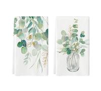 Artoid Mode Eucalyptus Leaves Vase Summer Kitchen Towels Dish Towels, 42x65 cm Seasonal Spring Decoration Hand Towels Set of 2