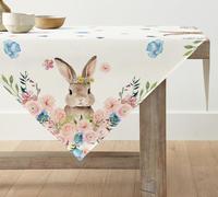 Artoid Mode Flowers Leaves Rabbit Bunny Easter Table Cloth, 85x85 cm Spring Decorative Table Cover For Party Holiday Home Table Decorations