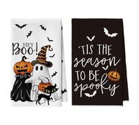 Artoid Mode Ghost Bats Pumpkins Cat Halloween Kitchen Towels Dish Towels, 42x65 cm Hey Boo Seasonal Fall Decoration Hand Towels Set of 2