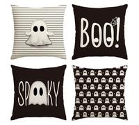 Artoid Mode Ghost Spooky Boo Halloween Cushion Covers Set of 4, 45x45 cm Spider Wed Decorative Pillow Case Cover Sofa Living Room Decor