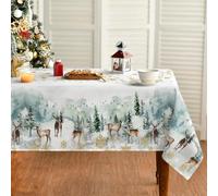 Artoid Mode Gold Snowflakes Trees Deer Christmas Table Cloth, Rectangular 140x160 cm Xmas Table Cover Protector For Party Home Table Decorations