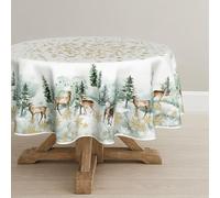 Artoid Mode Gold Snowflakes Trees Deer Christmas Table Cloth, Round 120 cm Winter Merry Xmas Table Cover Protector For Party Home Table Decorations