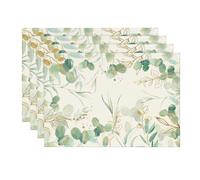 Artoid Mode Green Eucalyptus Leaves Summer Set of 4 Placemats, Seasonal Wedding Spring Kitchen Table Decoration Indoor Holiday Party Decor 30x45cm