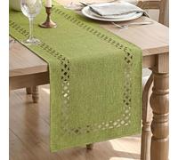 Artoid Mode Green Geometric Hollow Linen Spring Table Runner 40x180 cm