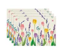 Artoid Mode Lavender Tulip Spring Set of 4 Placemats, Seasonal Kitchen Table Decoration Indoor Holiday Party Decor 30x45cm