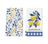 Artoid Mode Lemon Eucalyptus Leaves Flowers Summer Kitchen Towels Dish Towels, 42x65 cm Seasonal Spring Polyester Decoration Hand Towels Set of 2