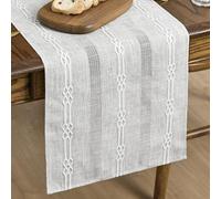Artoid Mode Linen Farmhouse Rustic Boho Light Grey Table Runner 33x303 cm, Seasonal Vintage Holiday Kitchen Dining Table Decoration Home Party Decor