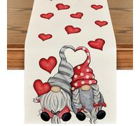 Artoid Mode Love Heart Gnomes Valentine's Day Table Runner, Spring Seasonal Kitchen Table Decoration Indoor Holiday Party Decor 40x140 cm