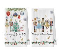 Artoid Mode Nutcrackers Xmas Balls Tree Snowflakes Merry Christmas Kitchen Towels Dish Towels, 42x65 cm Seasonal Microfiber Cloth Decoration Set of 2