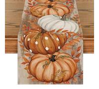 Artoid Mode Orange Pumpkins Leaves Wood Autumn Table Runner, Seasonal Fall Kitchen Dining Table Decoration for Home Party Decor 40x180 cm