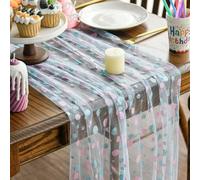 Artoid Mode Pink Polka Dots Blue Gauze Table Runner 70x300 cm, Summer Sheer Cheesecloth Dining Holiday Birthday Table Decor for Home Party