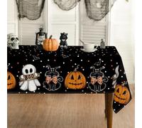 Artoid Mode Polka Dot Pumpkins Ghost Cats Bow Tie Halloween Table Cloth, Rectangular 140x110 cm Table Cover Protector For Party Home Table Decorations