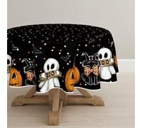 Artoid Mode Polka Dot Pumpkins Ghost Cats Bow Tie Halloween Table Cloth, Round 140 cm Decorative Table Cover Protector For Party Table Decorations