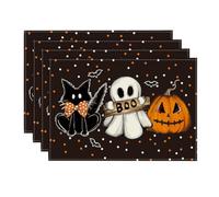 Artoid Mode Polka Dots Ghost Pumpkin Cat Halloween Placemats Set of 4, 30 x 45 cm Fall Table Mats for Party Kitchen Dining Decoration