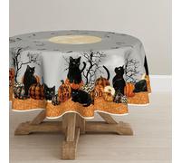 Artoid Mode Pumpkins Cats Trees Boo Bats Halloween Table Cloth, Round 140 cm Moon Decorative Table Cover Protector For Party Table Decorations