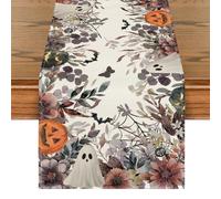 Artoid Mode Pumpkins Ghost Flowers Eucalyptus Leaves Halloween Table Runner, Seasonal Kitchen Dining Table Decoration for Home Party Decor 40x140 cm