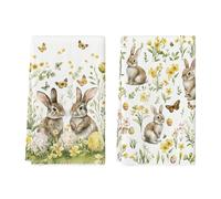 Artoid Mode Rabbits Butterflies Flowers Easter Eggs Easter Kitchen Towels Dish Towels, 42x65 cm Seasonal Spring Polyester Decoration Set of 2