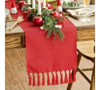 Artoid Mode Red Boho Rustic Christmas Tassel Table Runner 33x183 cm