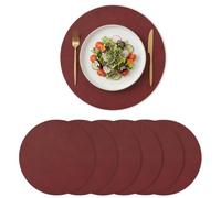 Artoid Mode Red Faux Leather Christmas Placemats Round 38cm Set of 6 | PU Leather Heat-Resistant Table Mats for Party Kitchen Dining Decoration