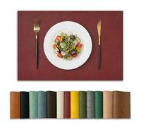 Artoid Mode Red Faux Leather Placemats Set of 6, 30 x 45 cm PU Leather Heat-Resistant Table Mats for Party Kitchen Dining Decoration