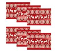 Artoid Mode Red Reindeers Christmas Placemats Set of 6, 30 x 45cm Seasonal Winter Merry Xmas Holiday Vintage Washable Table Mats