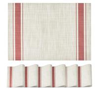 Artoid Mode Red Stripes Vinyl Durable PVC Set of 6 Placemats, Wipeable Resistant Washable Woven Non-Slip Place Mats For Party Dining Table