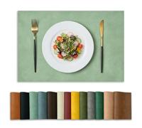Artoid Mode Sage Green Faux Leather Spring Placemats 30x45 cm Set of 4 | PU Leather Heat-Resistant Spring Table Mats for Party Kitchen Dining Decoration