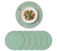 Artoid Mode Sage Green Faux Leather Spring Placemats Round 38cm Set of 6 | PU Leather Heat-Resistant Table Mats for Party Kitchen Dining Decoration