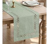 Artoid Mode Sage Green Geometric Hollow Linen Spring Table Runner 40x140cm