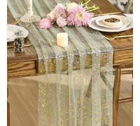 Artoid Mode Sage Green Gold Gauze Table Runner 70x300 cm, Glitter Metallic Foil Sheer Chiffon Cheesecloth Dining Holiday Table Decor for Home Party
