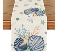 Artoid Mode Shells Starfish Coral Oceans Summer Table Runner, Seasonal Spring Kitchen Dining Table Decoration for Home Party Decor 40x240 cm