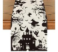 Artoid Mode Silhouette Schloss Trees Pumpkins Halloween Table Runner, Cat Ghost Kitchen Dining Table Decoration for Home Party Decor 40x140 cm