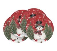 Artoid Mode Snowflakes Trees Snowman Christmas PVC Round Placemats Set of 4, 36cm Birds Wipeable Washable Non-Slip Place Mats for Party Dining Table
