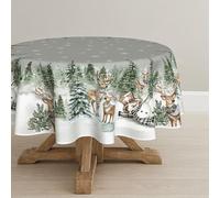 Artoid Mode Snowflakes Trees Snowman Deer Christmas Table Cloth, Round 120 cm Winter Xmas Table Cover Protector For Party Home Table Decorations