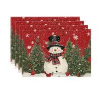 Artoid Mode Snowman Birds Scarf Trees Christmas Placemats for Dining Table, 30 x 45cm Seasonal Winter Xmas Holiday Vintage Washable Table Mats Set of 4