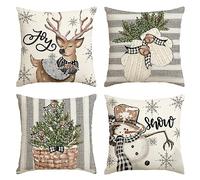 Artoid Mode Snowman Reindeer Gloves Christmas Cushion Covers Set of 4, 45x45 cm Winter Xmas Decorative Pillow Case Cover Sofa Living Room Decor