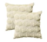 Artoid Mode Soft Plush Faux Fur Beige Pumpkins Autumn Cushion Covers Set of 2, 45x45 cm Fall Plush Decorative Pillow Case Cover Sofa Room Decor