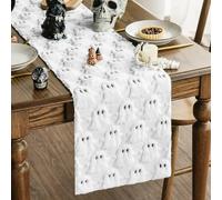 Artoid Mode Soft Plush Faux Fur White Ghost Halloween Table Runner, Seasonal Fall Kitchen Dining Table Decoration for Home Party Decor 33x153 cm