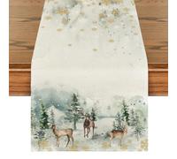 Artoid Mode Watercolor Deer Trees Snowflakes Christmas Table Runner, Seasonal Winter Xmas Kitchen Dining Table Decoration for Home Party Decor 40x140 cm