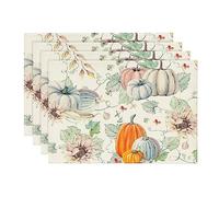 Artoid Mode Watercolor Pumpkins Leaves Sunflowers Autumn Placemats Set of 4, 30 x 45cm Fall Table Mats for Party Kitchen Dining Decoration