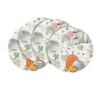 Artoid Mode Watercolor Pumpkins Leaves Sunflowers Autumn Placemats Set of 4, Round 37cm Fall Table Mats for Party Kitchen Dining Decoration