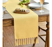 Artoid Mode Yellow Boho Rural Rustic Farmhouse Tassel Table Runner, 33x183 cm Spring Kitchen Dining Table Decoration Wedding Holiday Party Decor