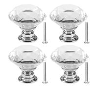 Artomnivera 4 Pack 20mm Clear Crystal Door Knobs - Silver Base Diamond Handles for Cupboards, Drawers & Furniture - Modern Style Upgrade for Home Renovators & DIY Enthusiasts