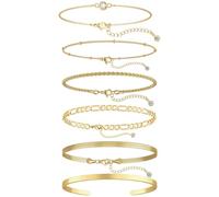 Artomnivera 6Pcs Gold Plated Layered Bracelets Set - Stylish Gold Jewellery for Men & Women, Ideal for Everyday Wear & Gifting