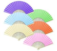 Artomnivera 6PCS Handmade Bamboo Folding Paper Fans Set - Purple/Blue/Yellow/Green/Orange/Pink Decorative Handheld Folding Fans for Weddings, Photo Props & Home Decor